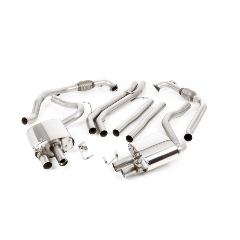 Audi S5 B9 Sport Diff models without Brace Bars - Non-Resonated (Louder) Cat-Back Exhaust System with Quad GT-100 Polished Trims - Polished - LHD