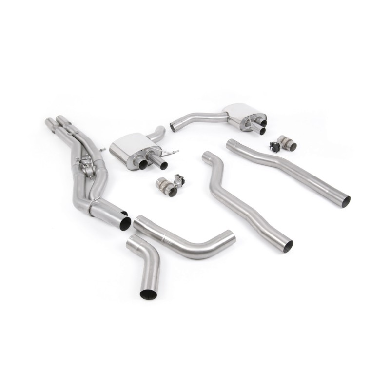 Audi RS6/RS7 C8 - Non Resonated Cat Back System (Twin 80mm) with Cerakote Black Oval Trims - Louder - (OE Requires Cutting) - Cerakote Black