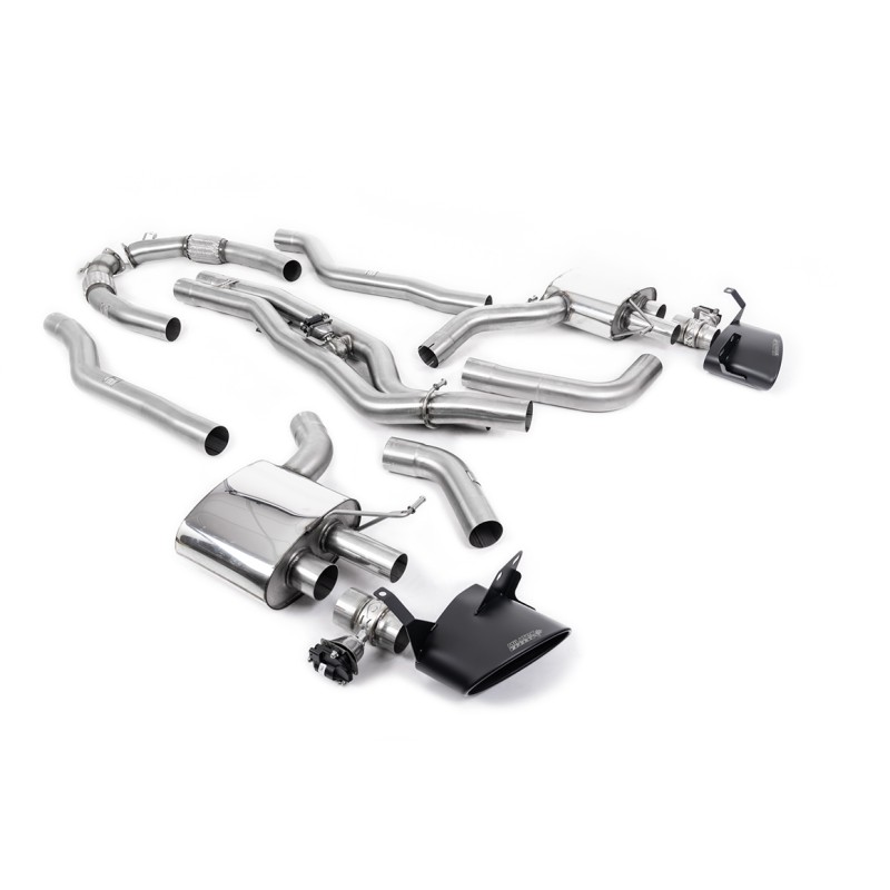Audi RS6/RS7 C8 - Non Resonated Cat Back Back System (Twin 80mm) with Cerakote Black Oval Trims - Louder - (No Cutting Required - Flanged To OE Downpipes) - Cerakote Black