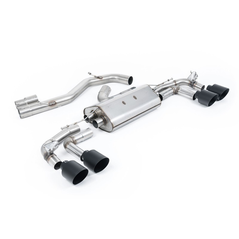 Audi S3 8Y Sportback GPF models - 80mm Non-Resonated (Louder) Cat-Back Exhaust System with Cerakote Black Trims - Cerakote Black