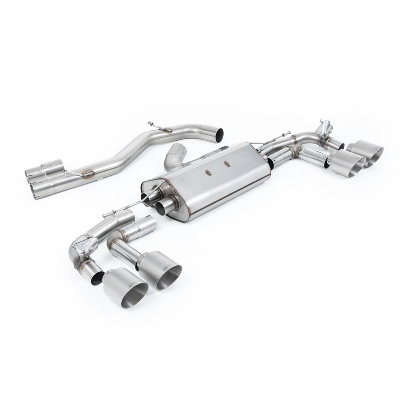 Audi S3 8Y Sportback GPF models - 80mm Non-Resonated (Louder) Cat-Back Exhaust System with Titanium Trims - Brushed Titanium