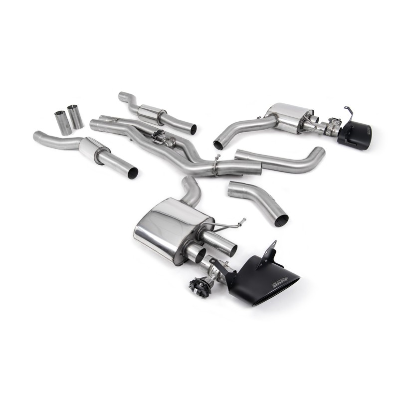 Audi RS6/RS7 C8 - Resonated (Quieter) Cat Back System (Twin 80mm) with Cerakote Black Oval Trims - Cerakote Black