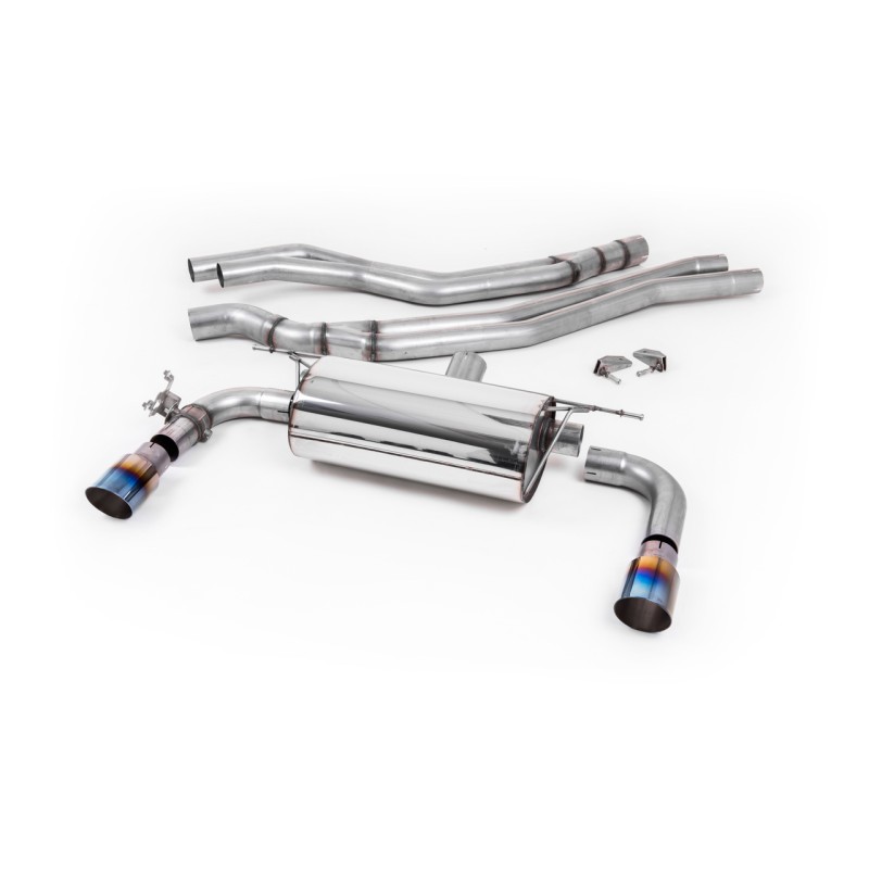 Non-Resonated (Louder) Race Cat-Back Exhaust System with Burnt Titanium GT-90 Trims - Burnt Titanium