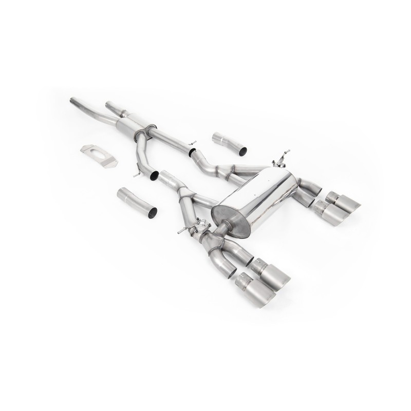 BMW F80 M3/F82 M4 - GPF / OPF Back Race Exhaust System with Titanium GT-90 Trims - Brushed Titanium