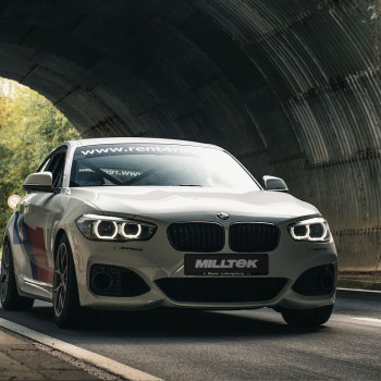 Non-Valved (Louder) Rear Silencer Bypass with GT-90 Titanium Trims - M135i Valance - Brushed Titanium