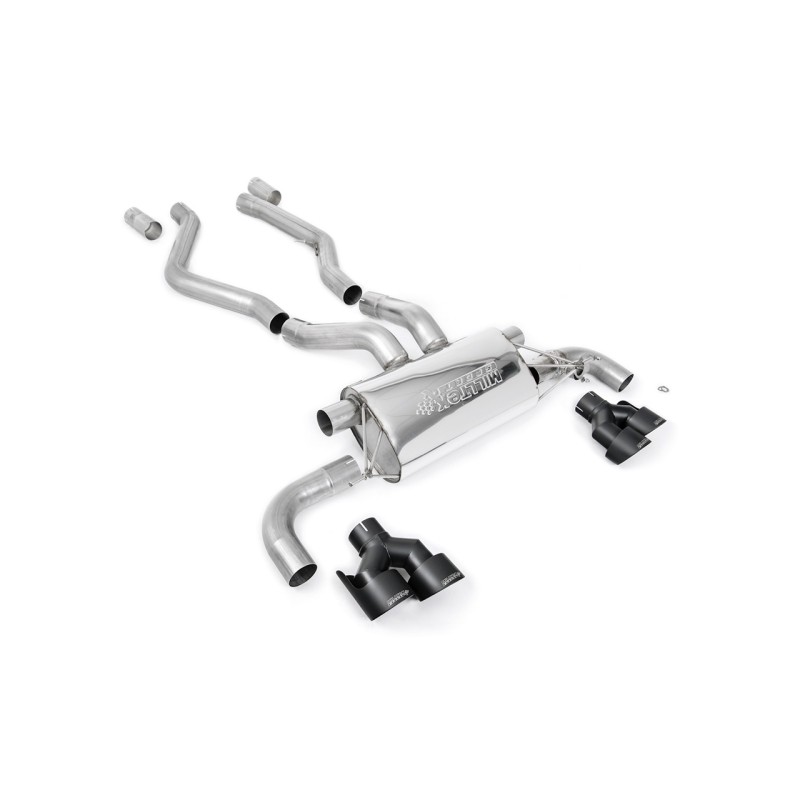 BMW G20/21 M340i & G22 M440i - OPF Back Exhaust System with Quad Black GT-100 Black Trims - Cerakote Black