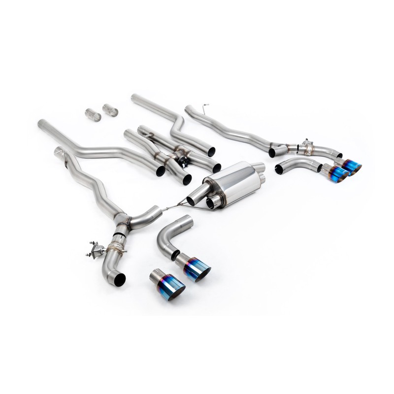 BMW M5 F90 (GPF Equipped) - Cat Back Exhaust System with Burnt/Blue Titanium GT-100 Trims - Burnt/Blue Titanium