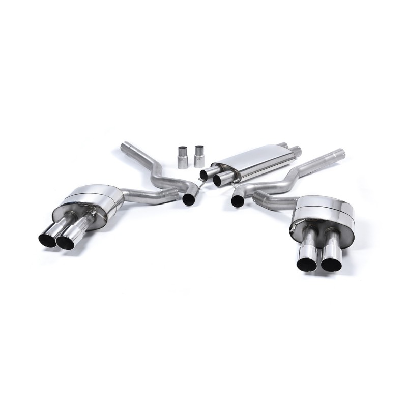 Ford Mustang 5.0 V8 GT (Fastback) - Resonated (Quieter) Cat-Back Exhaust System with Quad Polished GT-90 Trims (For Roush Valance) - Polished