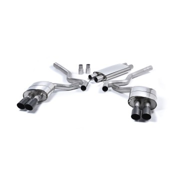 Ford Mustang 5.0 V8 GT (Fastback) - Resonated (Quieter) Cat-Back Exhaust System with Quad Black GT-90 Trims (For Roush Valance) - Cerakote Black