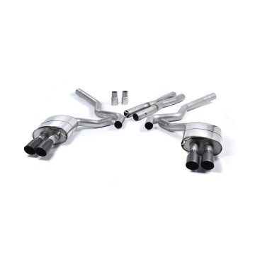 Ford Mustang 5.0 V8 GT (Fastback) - Non-Resonated (Louder) Cat-Back Exhaust System with Quad Black GT-90 Trims (For Roush Valance) - Cerakote Black