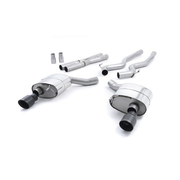 Ford Mustang 5.0 V8 GT (Fastback) - Non-Resonated (Louder) Cat-Back Exhaust System with Black GT-100 Trims - Cerakote Black