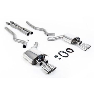 Ford Mustang 5.0 V8 GT (Fastback) - Valved Cat-Back Exhaust System with Quad Polished GT-90 Trims - Polished
