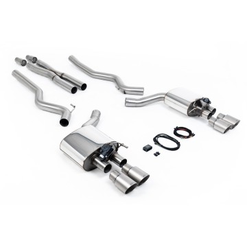 Ford Mustang 5.0 V8 GT (Fastback) - Valved Cat-Back Exhaust System with Quad Titanium GT-90 Trims - Brushed Titanium