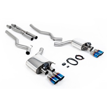 Ford Mustang 5.0 V8 GT (Fastback) - Valved Cat-Back Exhaust System with Quad Burnt Titanium GT-90 Trims - Burnt Titanium
