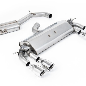 VW Golf R MK7 2.0 TSI (76.2mm systems) - Resonated (Quieter) Cat-Back Exhaust System with Polished GT-100 Round Trims - Polished