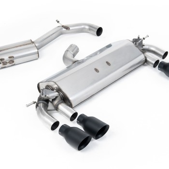 VW Golf R MK7 2.0 TSI (76.2mm systems) - Resonated (Quieter) Cat-Back Exhaust System with Cerakote Black GT-100 Round Trims - Cerakote Black