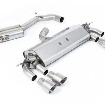 VW Golf R MK7 2.0 TSI (76.2mm systems) - Resonated (Quieter) Cat-Back Exhaust System with Titanium GT-100 Round Trims - Brushed Titanium