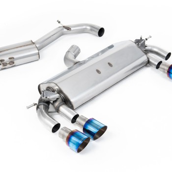 VW Golf R MK7 2.0 TSI (76.2mm systems) - Resonated (Quieter) Cat-Back Exhaust System with Burnt Titanium GT-100 Round Trims - Burnt Titanium