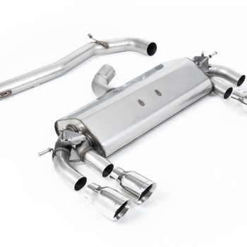 VW Golf R MK7 2.0 TSI (76.2mm systems) - Non-Resonated (Louder) Cat-Back Exhaust System with Polished GT-100 Round Trims - Polished