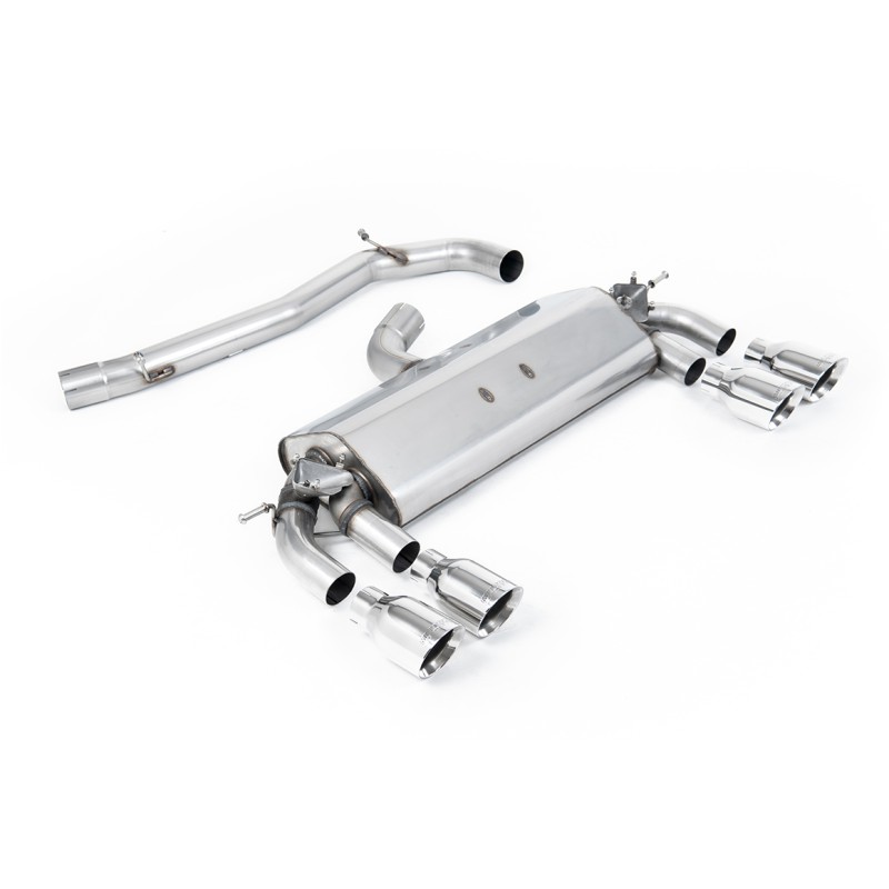 VW Golf R MK7 2.0 TSI (76.2mm systems) - Non-Resonated (Louder) Cat-Back Exhaust System with Polished GT-100 Round Trims - Polished