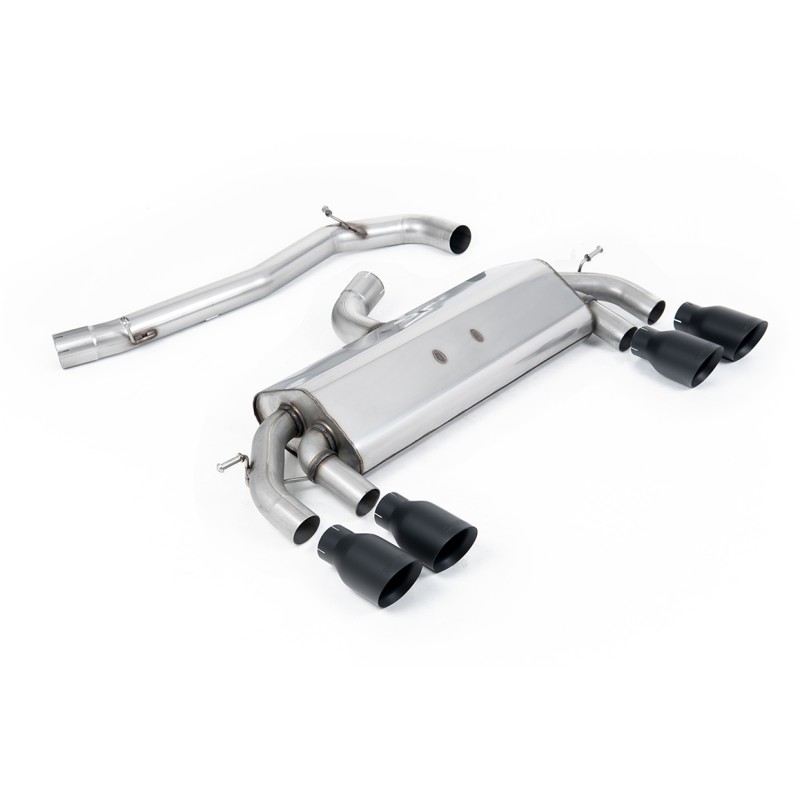VW Golf R MK7 2.0 TSI (76.2mm systems) - Non-Resonated RACE (Quieter) Cat-Back Exhaust System with Cerakote Black GT-100 Round Trims - Cerakote Black