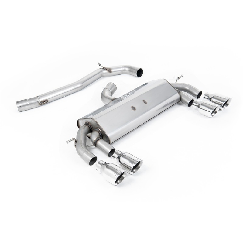 VW Golf R MK7 2.0 TSI (76.2mm systems) - Non-Resonated RACE (Loudest) Cat-Back Exhaust System with Polished GT-100 Round Trims - Polished