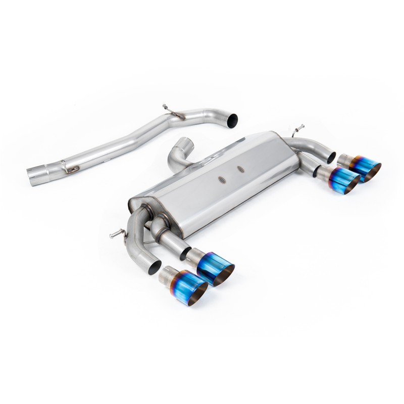 VW Golf R MK7 2.0 TSI (76.2mm systems) - Non-Resonated RACE (Louder) Cat-Back Race Exhaust System with Burnt Titanium GT-100 Round Trims - Burnt Titanium