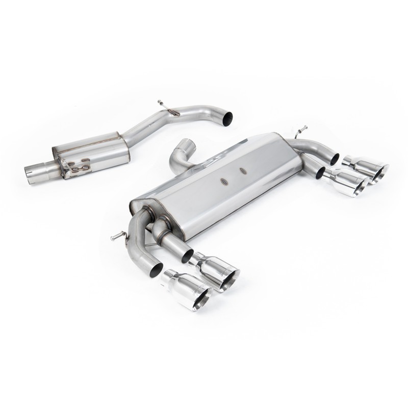 VW Golf R MK7 2.0 TSI (76.2mm systems) - Resonated RACE (Quieter) Cat-Back Exhaust System with Polished GT-100 Round Trims - Polished