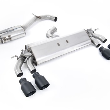 VW Golf R MK7.5 2.0 TSI 310ps (Non GPF Models & 76mm systems) - Resonated (Quieter) Cat-Back Exhaust System with Black GT-100 Round Tips - Cerakote Black