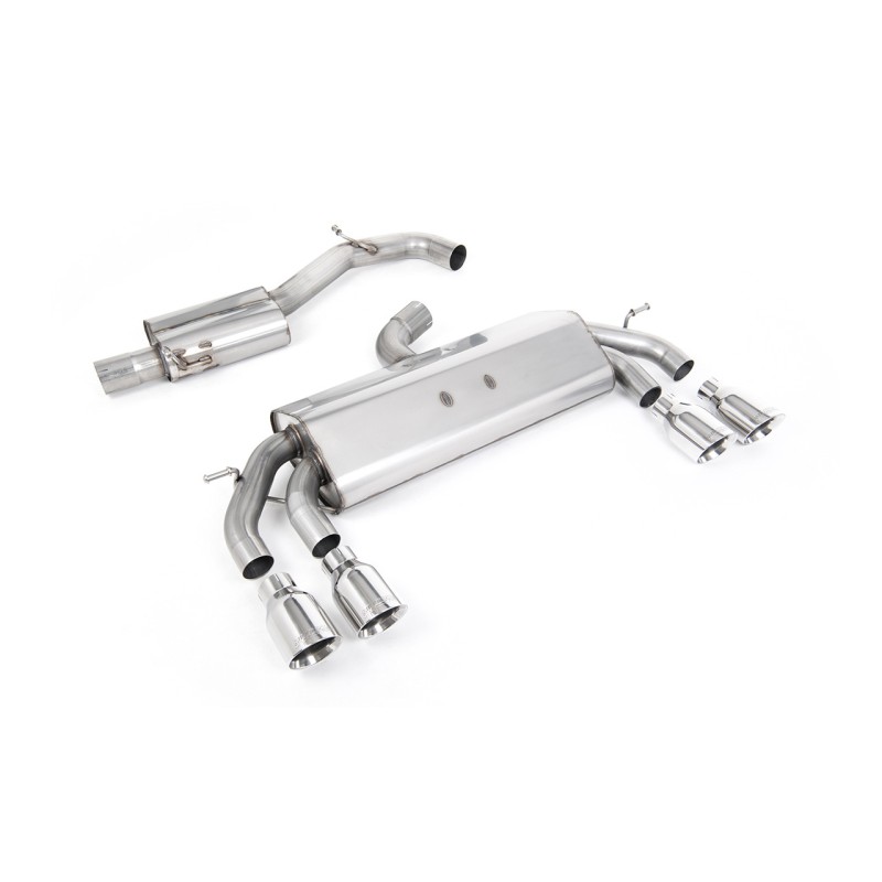 VW Golf R MK7.5 2.0 TSI 310ps (Non GPF Models & 76mm systems) - Non-Valved & Resonated (Quieter) Cat-Back Race Exhaust System with Polished GT-100 Round Tips - Polished