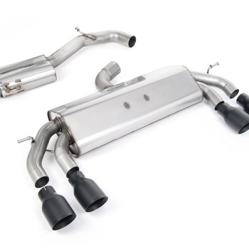 VW Golf R MK7.5 2.0 TSI 310ps (Non GPF Models & 76mm systems) - Non-Valved & Resonated (Quieter) Cat-Back Race Exhaust System with Black GT-100 Round Tips - Cerakote Black