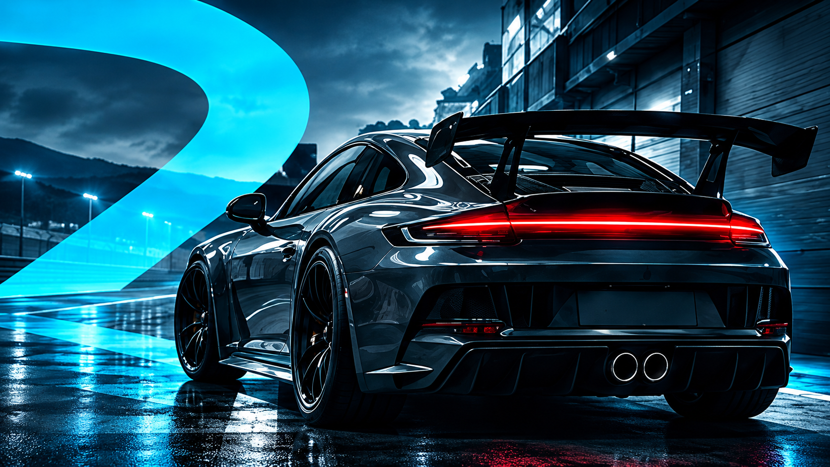 High-performance sports car in a modern industrial setting